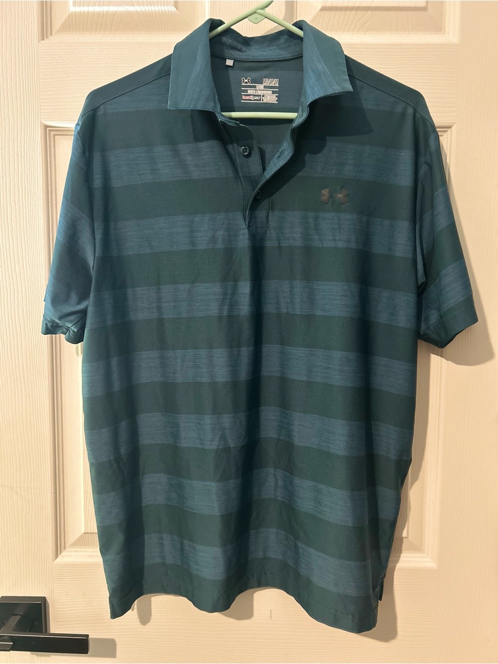 Under Armour Men’s Teal and Dark Green Striped Polo